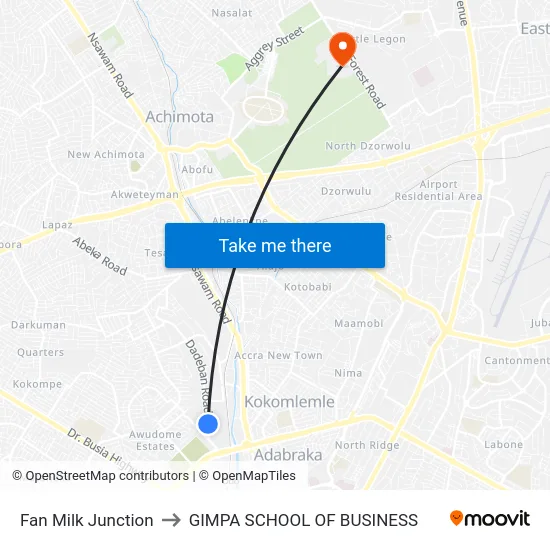 Fan Milk Junction to GIMPA SCHOOL OF BUSINESS map