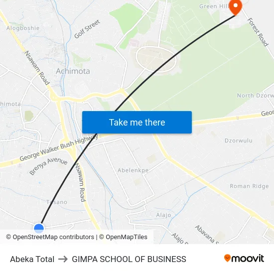 Abeka Total to GIMPA SCHOOL OF BUSINESS map