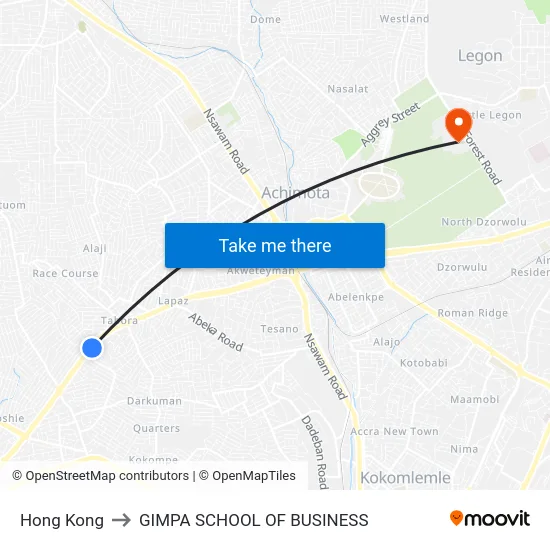 Hong Kong to GIMPA SCHOOL OF BUSINESS map