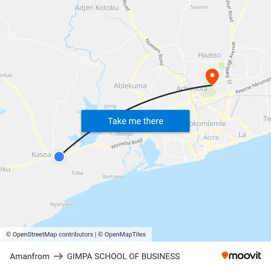Amanfrom to GIMPA SCHOOL OF BUSINESS map