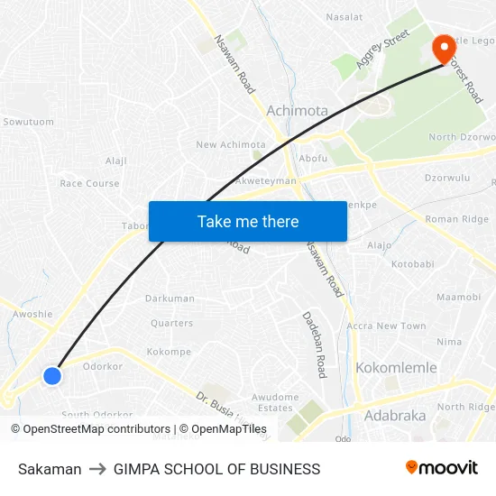 Sakaman to GIMPA SCHOOL OF BUSINESS map
