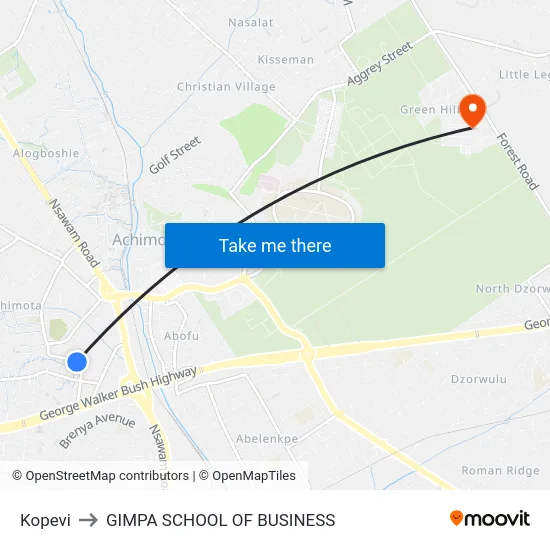 Kopevi to GIMPA SCHOOL OF BUSINESS map