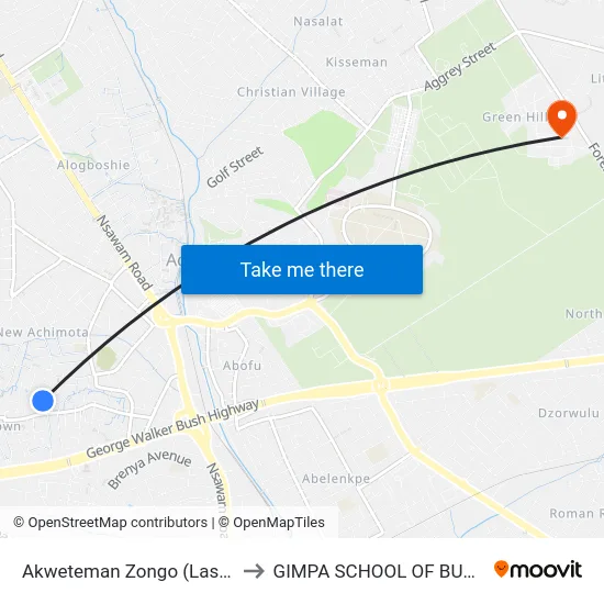 Akweteman Zongo (Last Stop) to GIMPA SCHOOL OF BUSINESS map