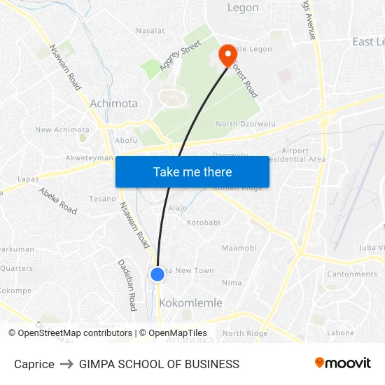 Caprice to GIMPA SCHOOL OF BUSINESS map