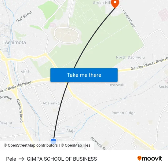 Pele to GIMPA SCHOOL OF BUSINESS map