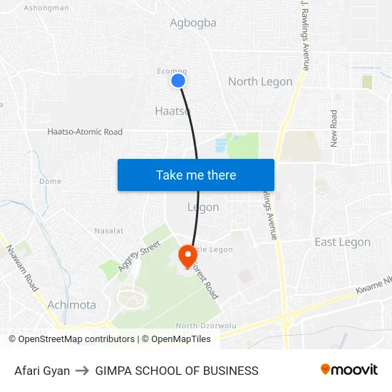 Afari Gyan to GIMPA SCHOOL OF BUSINESS map