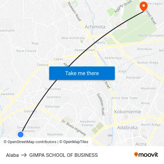 Alaba to GIMPA SCHOOL OF BUSINESS map