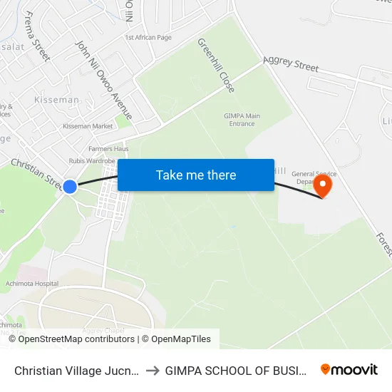 Christian Village Jucntion to GIMPA SCHOOL OF BUSINESS map