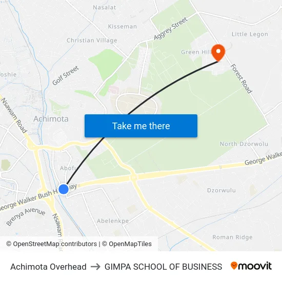 Achimota Overhead to GIMPA SCHOOL OF BUSINESS map