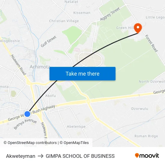 Akweteyman to GIMPA SCHOOL OF BUSINESS map