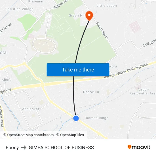 Ebony to GIMPA SCHOOL OF BUSINESS map