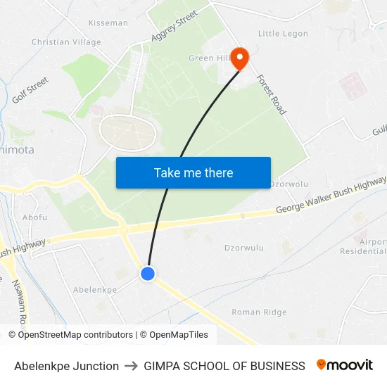 Abelenkpe Junction to GIMPA SCHOOL OF BUSINESS map
