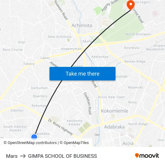 Mars to GIMPA SCHOOL OF BUSINESS map