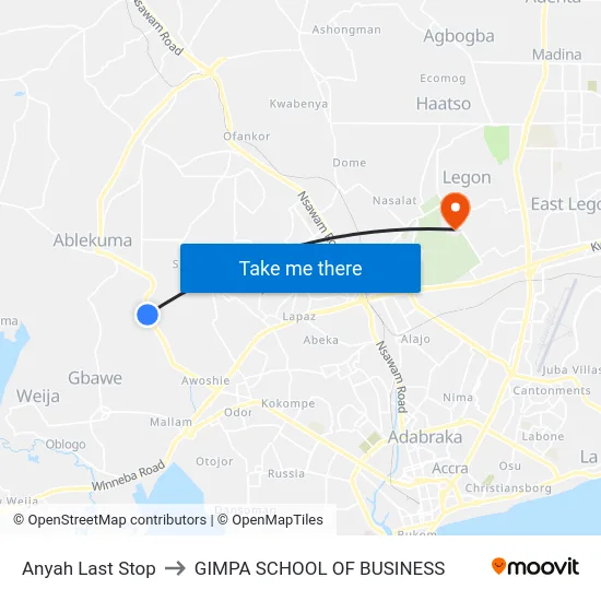 Anyah Last Stop to GIMPA SCHOOL OF BUSINESS map