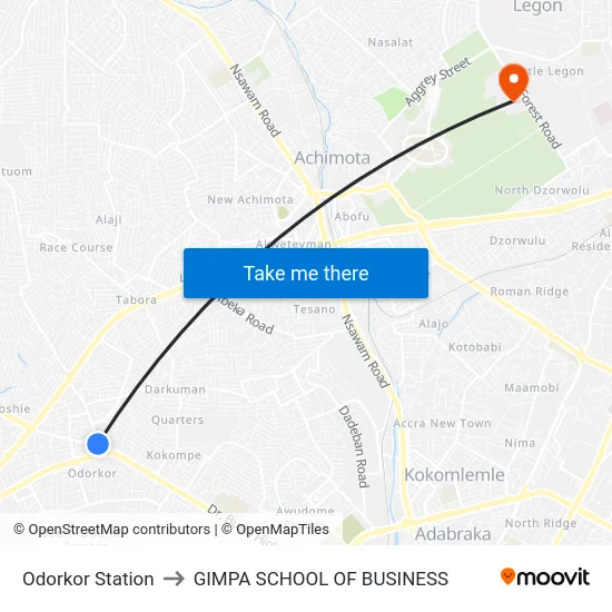 Odorkor Station to GIMPA SCHOOL OF BUSINESS map