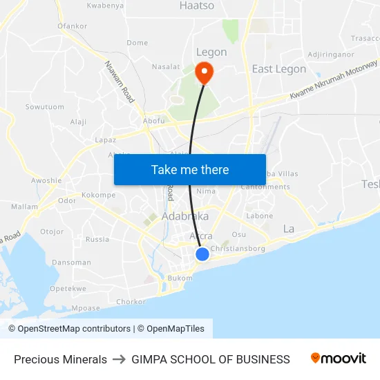 Precious Minerals to GIMPA SCHOOL OF BUSINESS map