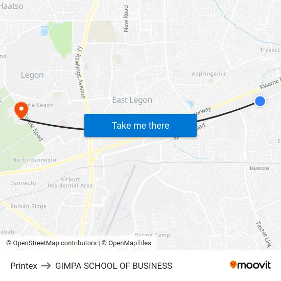 Printex to GIMPA SCHOOL OF BUSINESS map