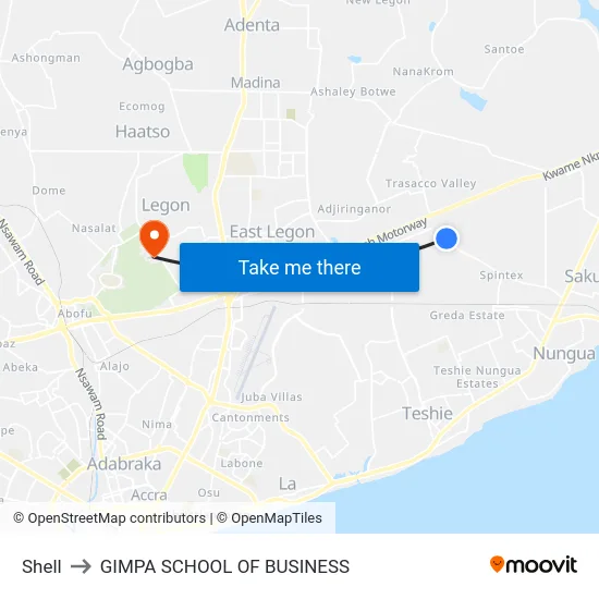 Shell to GIMPA SCHOOL OF BUSINESS map