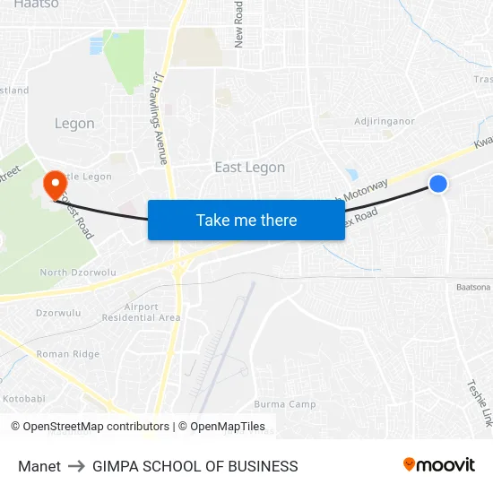 Manet to GIMPA SCHOOL OF BUSINESS map