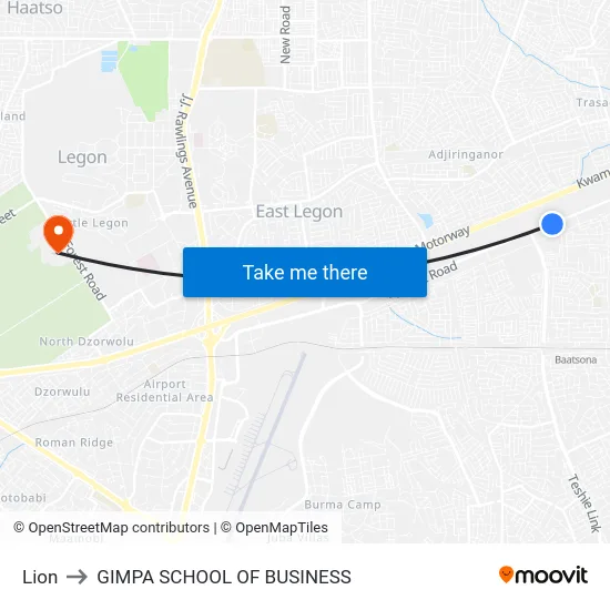 Lion to GIMPA SCHOOL OF BUSINESS map