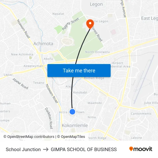 School Junction to GIMPA SCHOOL OF BUSINESS map