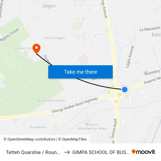 Tetteh Quarshie / Roundabout to GIMPA SCHOOL OF BUSINESS map
