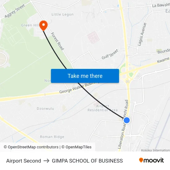 Airport Second to GIMPA SCHOOL OF BUSINESS map
