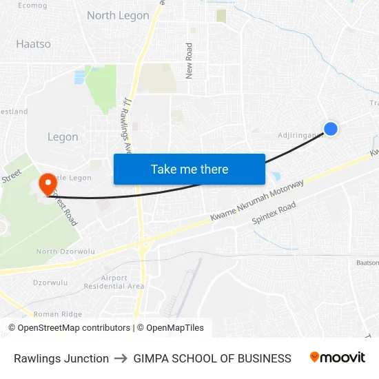 Rawlings Junction to GIMPA SCHOOL OF BUSINESS map