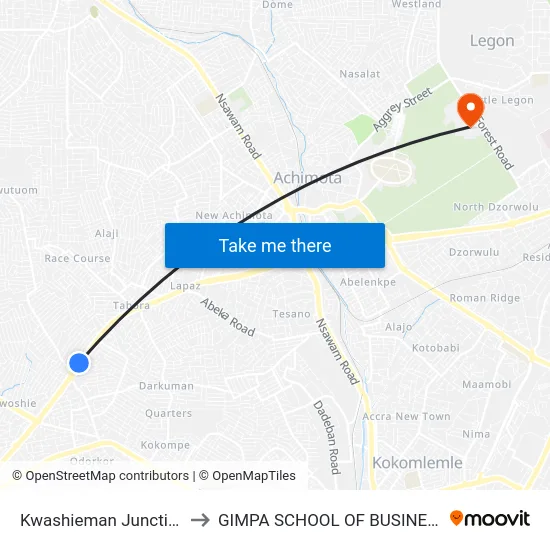 Kwashieman Junction to GIMPA SCHOOL OF BUSINESS map