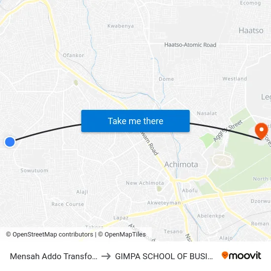 Mensah Addo Transfomer to GIMPA SCHOOL OF BUSINESS map