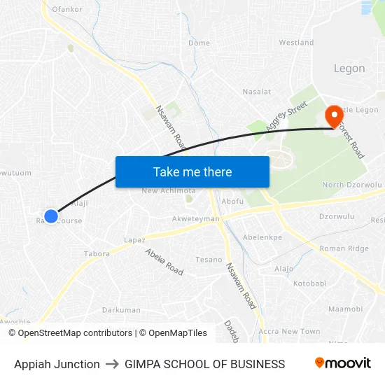 Appiah Junction to GIMPA SCHOOL OF BUSINESS map
