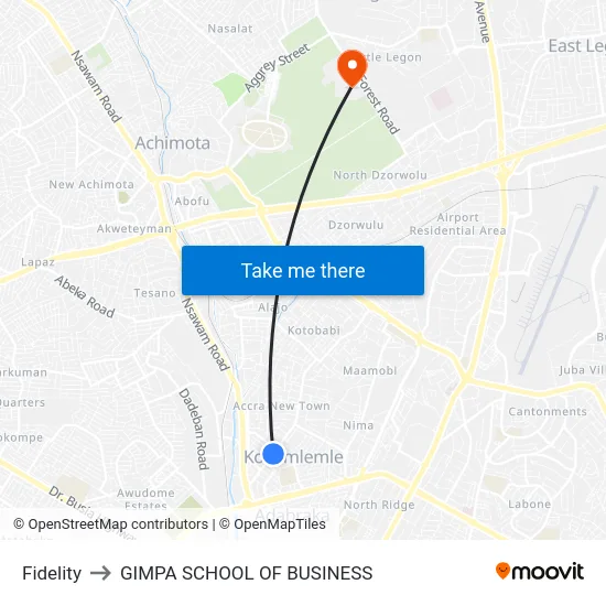 Fidelity to GIMPA SCHOOL OF BUSINESS map