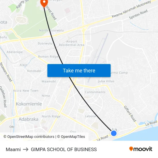 Maami to GIMPA SCHOOL OF BUSINESS map