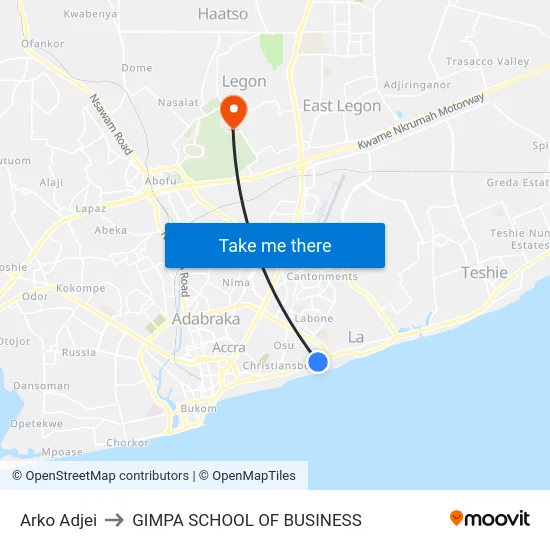 Arko Adjei to GIMPA SCHOOL OF BUSINESS map