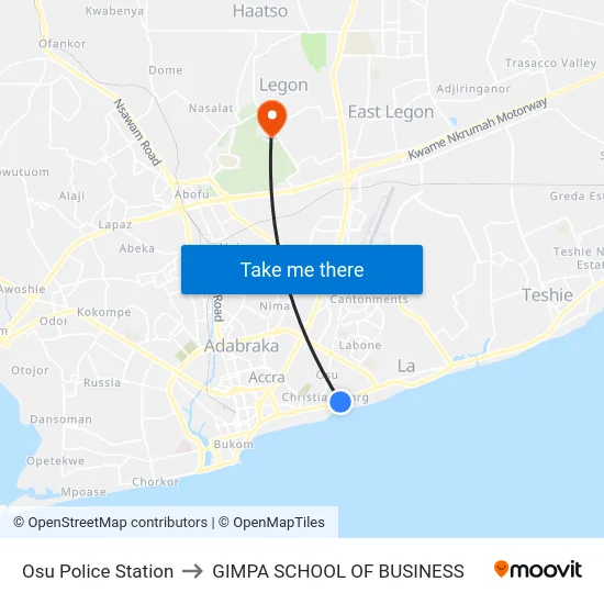 Osu Police Station to GIMPA SCHOOL OF BUSINESS map
