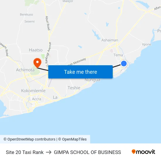 Site 20 Taxi Rank to GIMPA SCHOOL OF BUSINESS map
