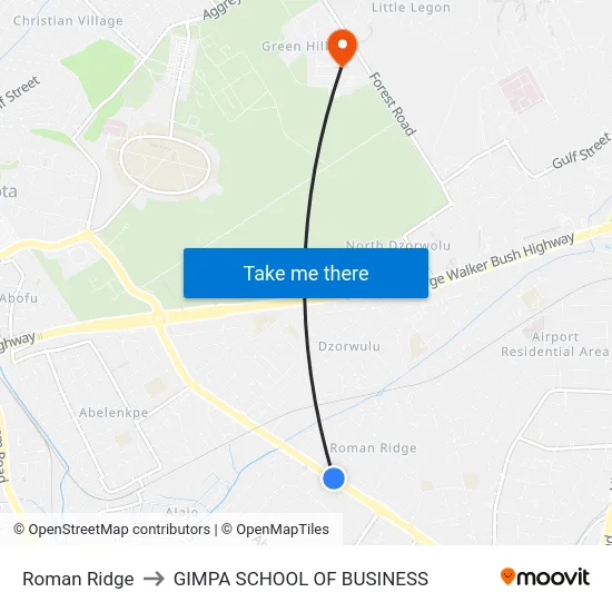 Roman Ridge to GIMPA SCHOOL OF BUSINESS map