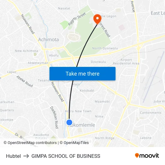 Hubtel to GIMPA SCHOOL OF BUSINESS map