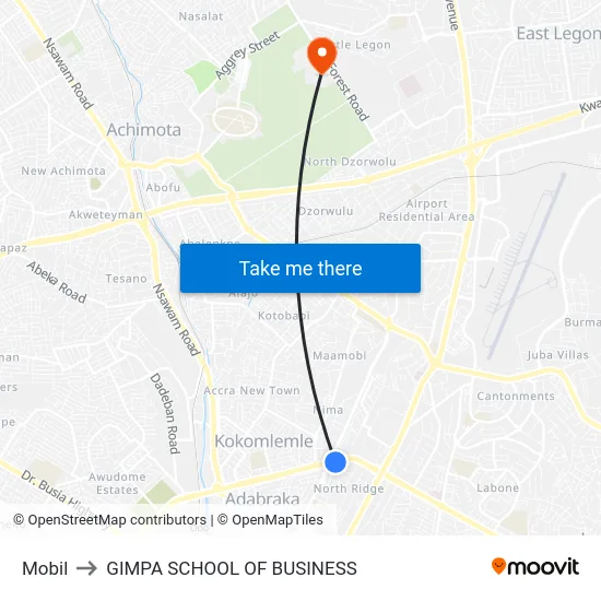 Mobil to GIMPA SCHOOL OF BUSINESS map