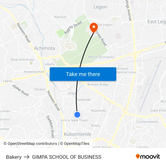 Bakery to GIMPA SCHOOL OF BUSINESS map