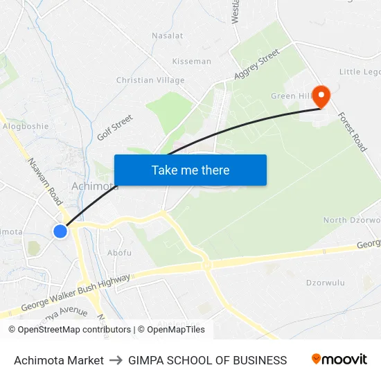 Achimota Market to GIMPA SCHOOL OF BUSINESS map