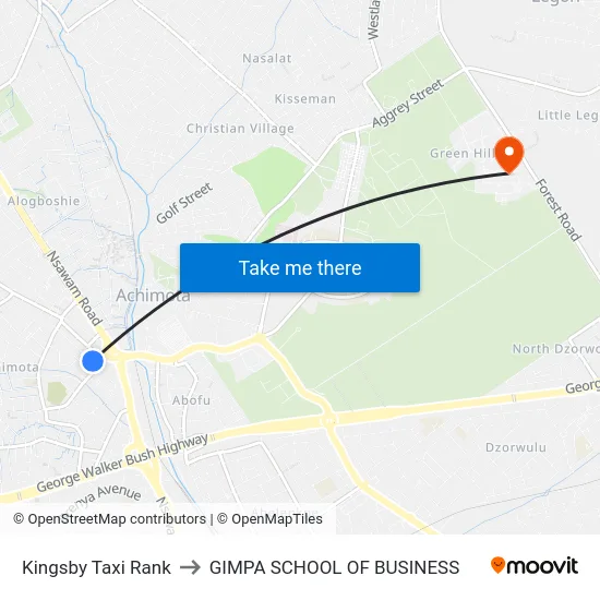 Kingsby Taxi Rank to GIMPA SCHOOL OF BUSINESS map