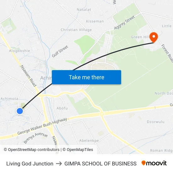 Living God Junction to GIMPA SCHOOL OF BUSINESS map