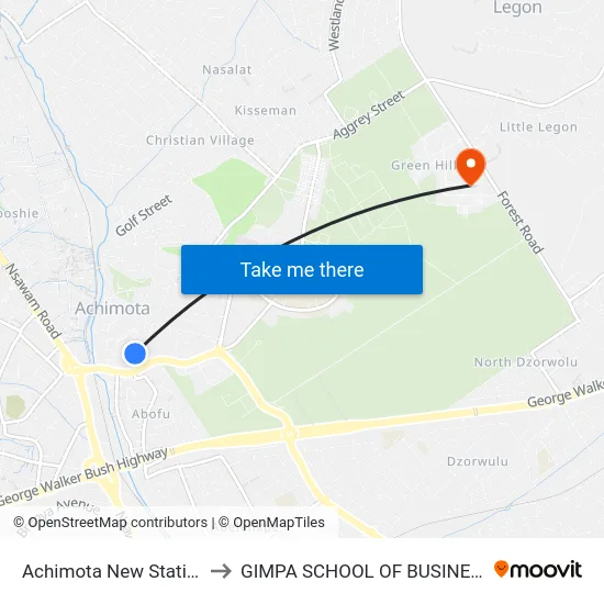 Achimota New Station to GIMPA SCHOOL OF BUSINESS map