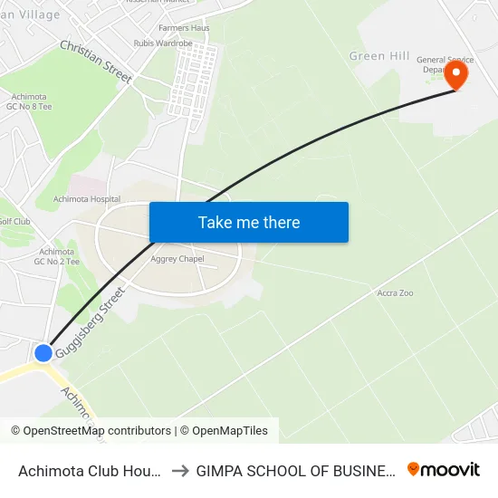 Achimota Club House to GIMPA SCHOOL OF BUSINESS map