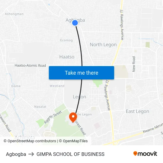 Agbogba to GIMPA SCHOOL OF BUSINESS map
