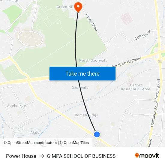 Power House to GIMPA SCHOOL OF BUSINESS map