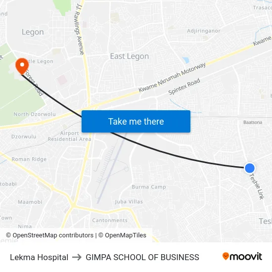 Lekma Hospital to GIMPA SCHOOL OF BUSINESS map