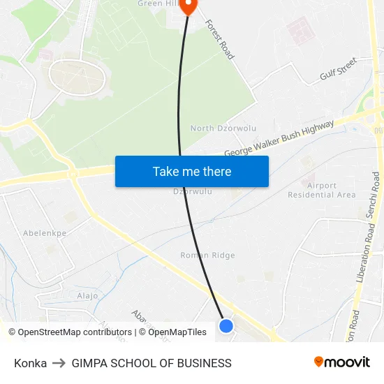 Konka to GIMPA SCHOOL OF BUSINESS map