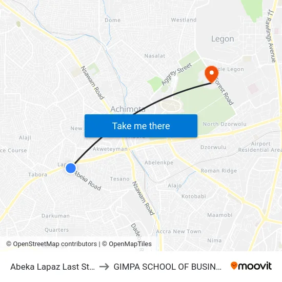 Abeka Lapaz Last Stop to GIMPA SCHOOL OF BUSINESS map